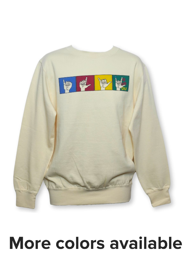 ASL: I Love You Blocks Watercolor Crew Fleece | Bison Shop at Gallaudet ...