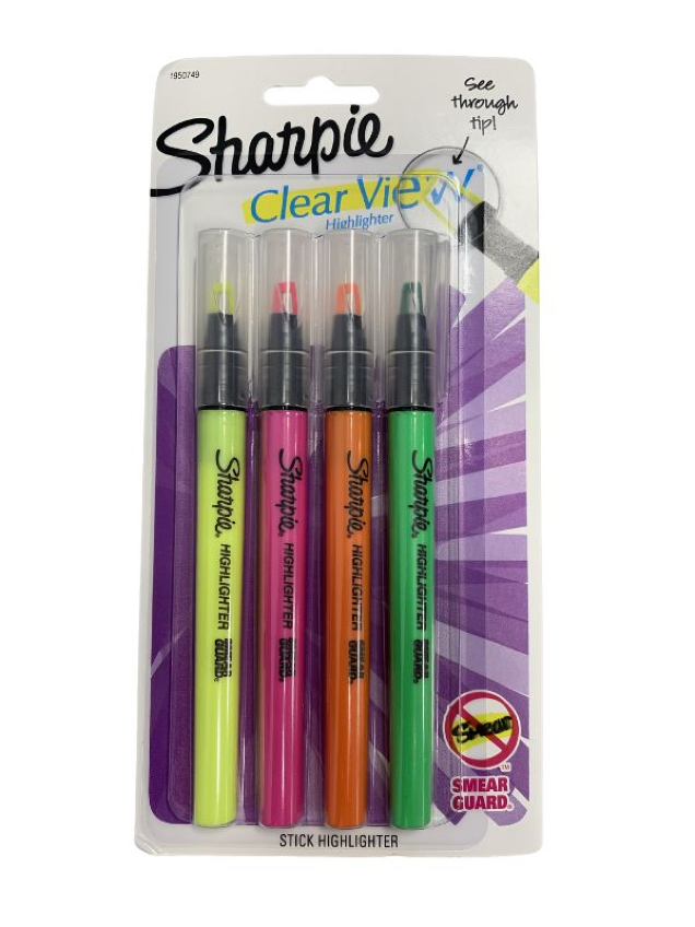 SCC Beatrice Campus Store Sharpie Clear View Stick Highlighter 4-Pack