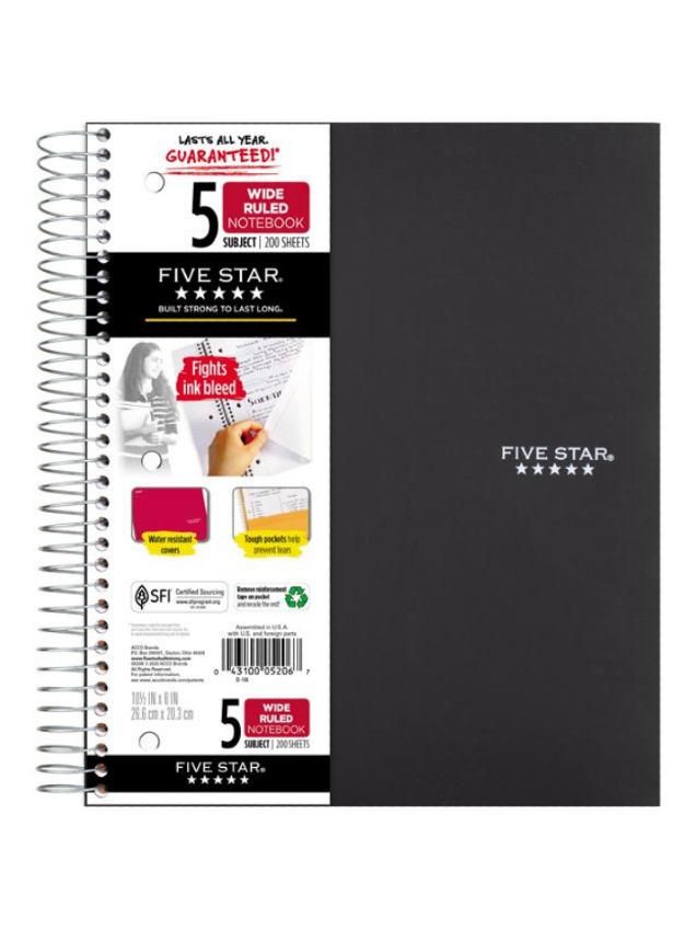 Five Star 5 Subject Notebook 200 Shts