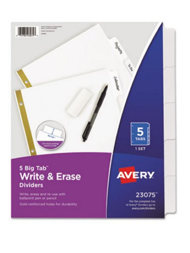 Avery Big Tab Write on Erasable Laminated 5 Tab Dividers