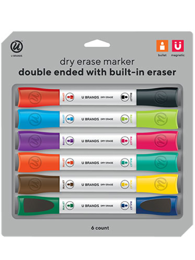 Double Ended Magnetic Dry Erase Markers, Set of 6