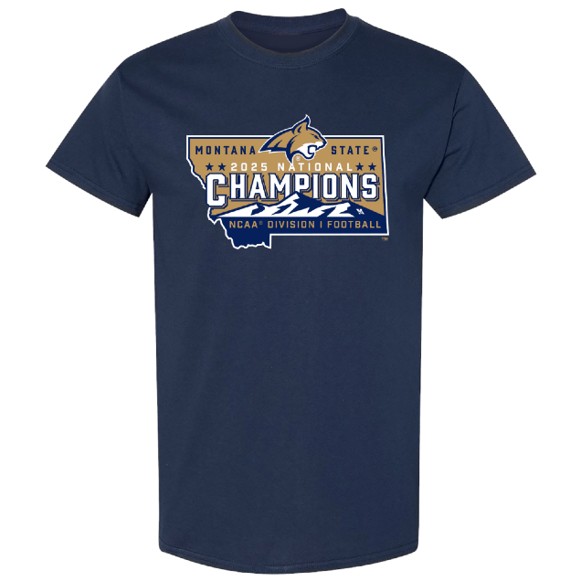 Youth MSU Football 2025 National Champions State Shape Navy Tee Shirt