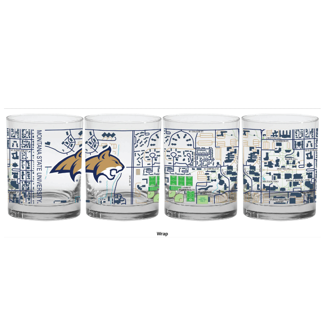 Montana State 14oz Campus Map Rocks Glass