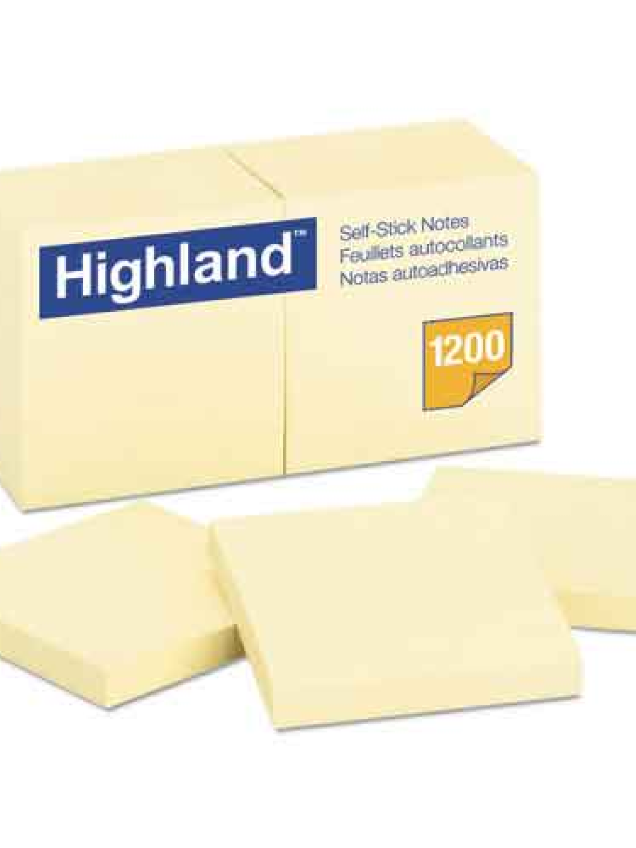 Highland 3X3 12pk Sticky Notes Yellow